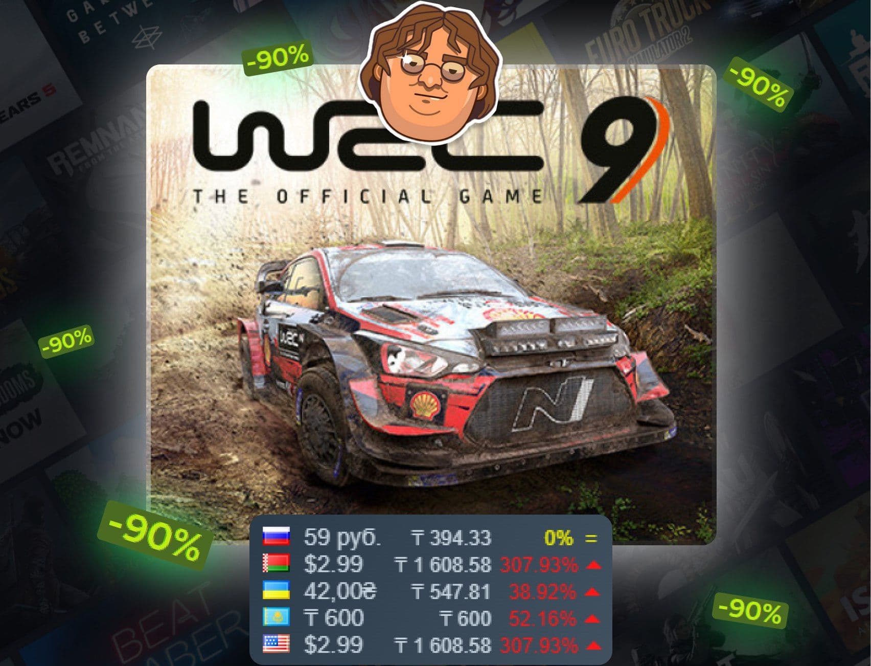 WRC 9 FIA World Rally Championship со скидкой 90% в Steam
