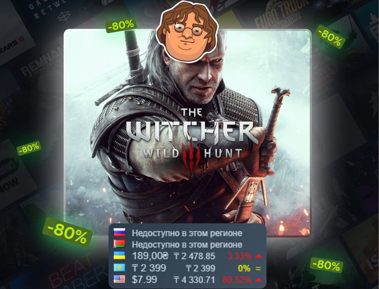 The Witcher 3: Wild Hunt со скидкой 80% на Steam