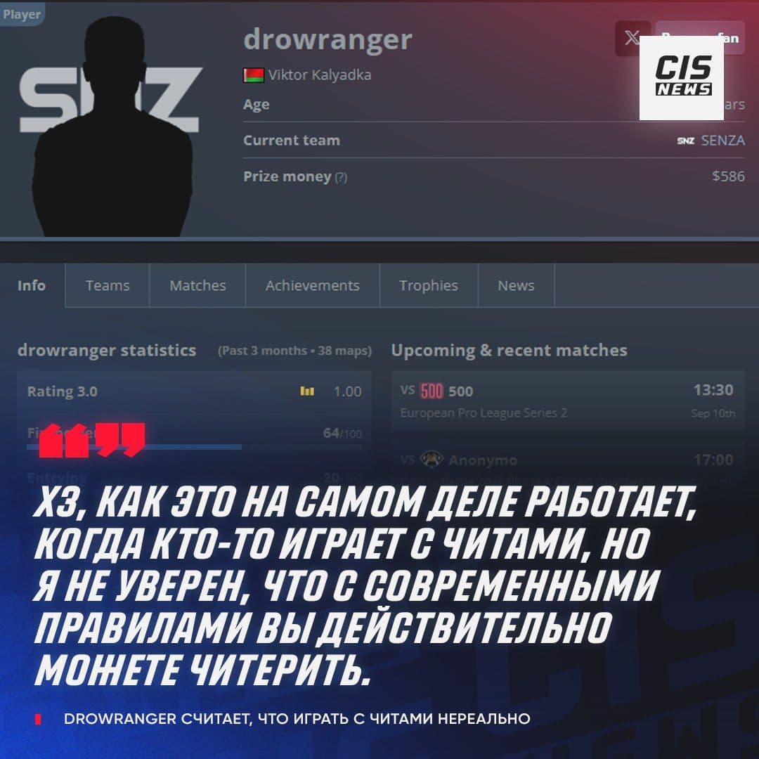 DrowRanger о проблеме читов в CS2: текущие правила делают игру невозможной