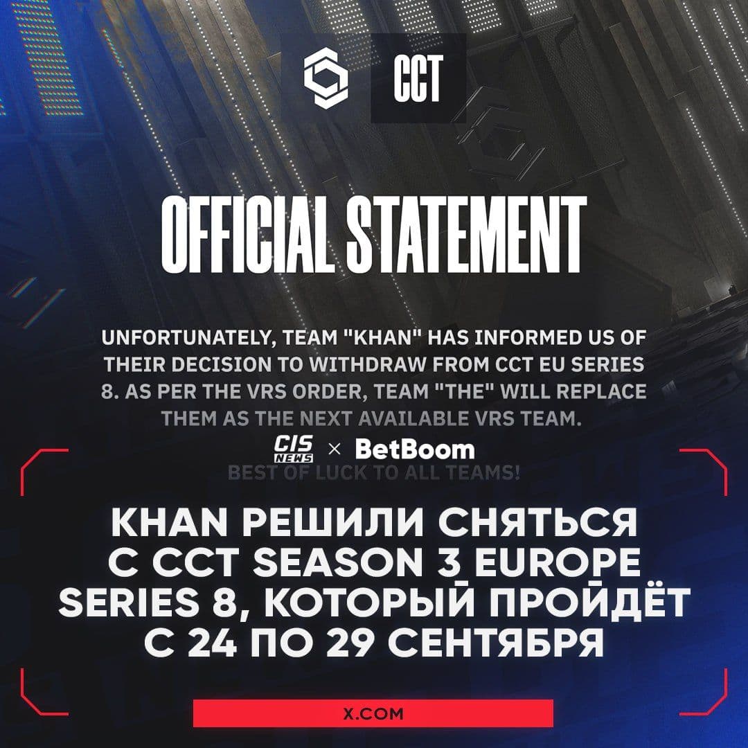 KHAN снялись с CCT: место на турнире займут россияне из THE