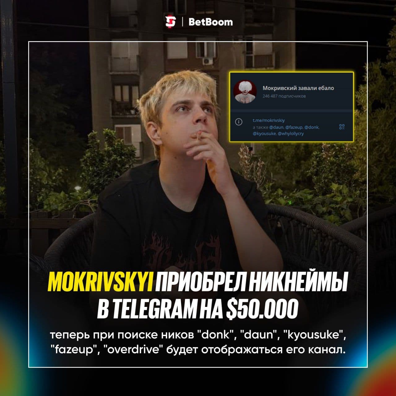 Mokrivskyi приобрел редкие юзернеймы для своего Telegram-канала на сумму $50,000