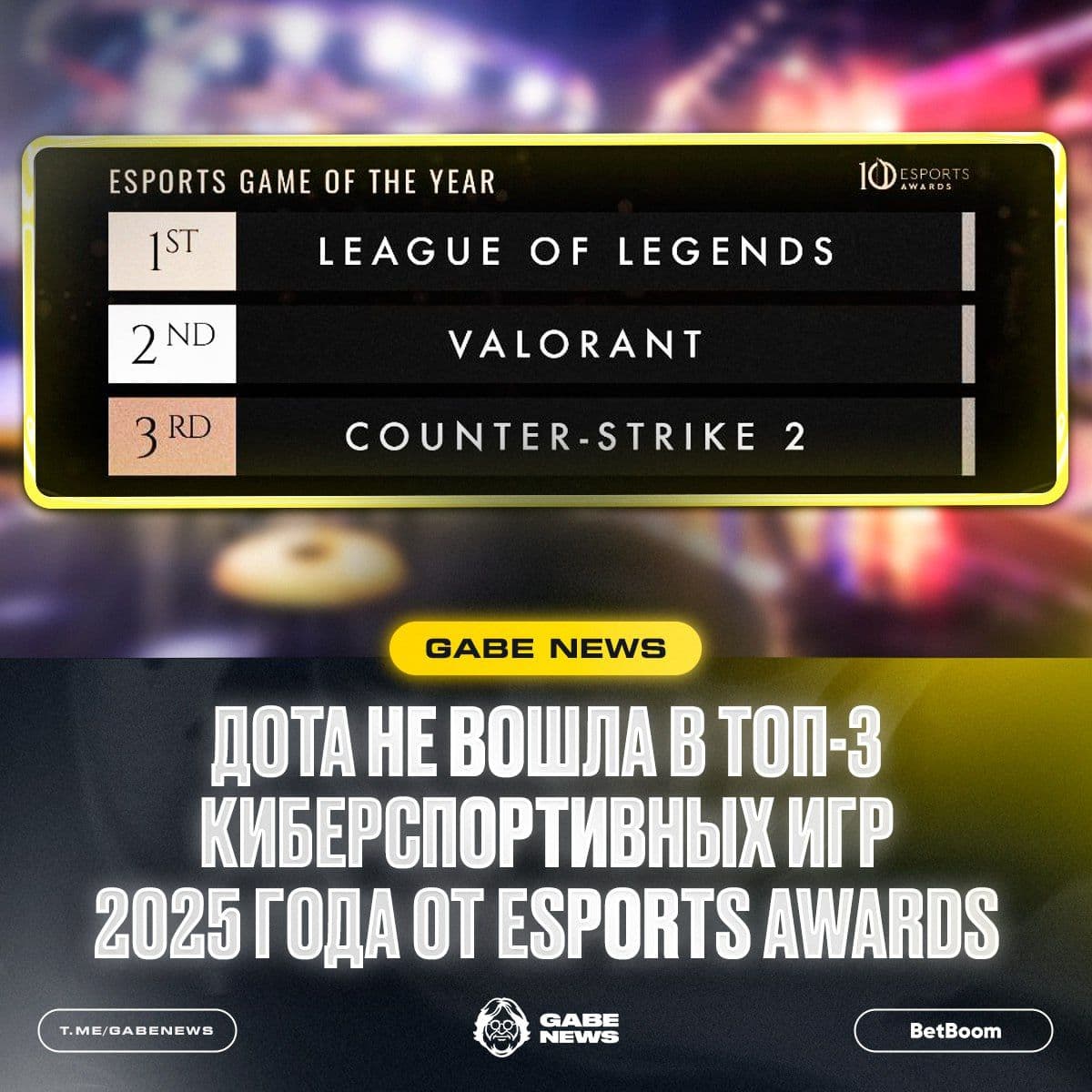Dota 2 не получила награду на Esports Awards 2025: победу одержала League of Legends