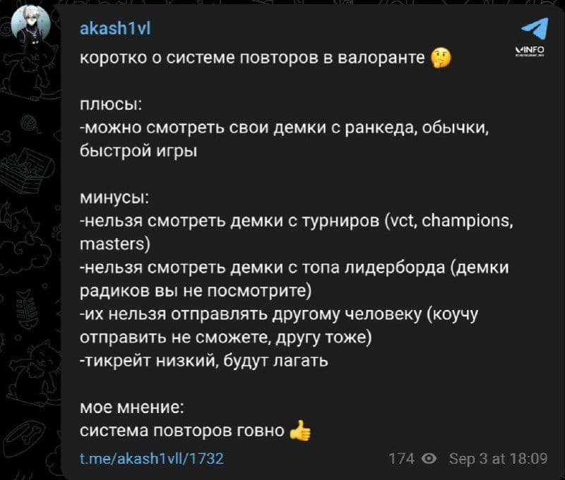 Критика новой системы повторов в Valorant от известного игрока akash1vl