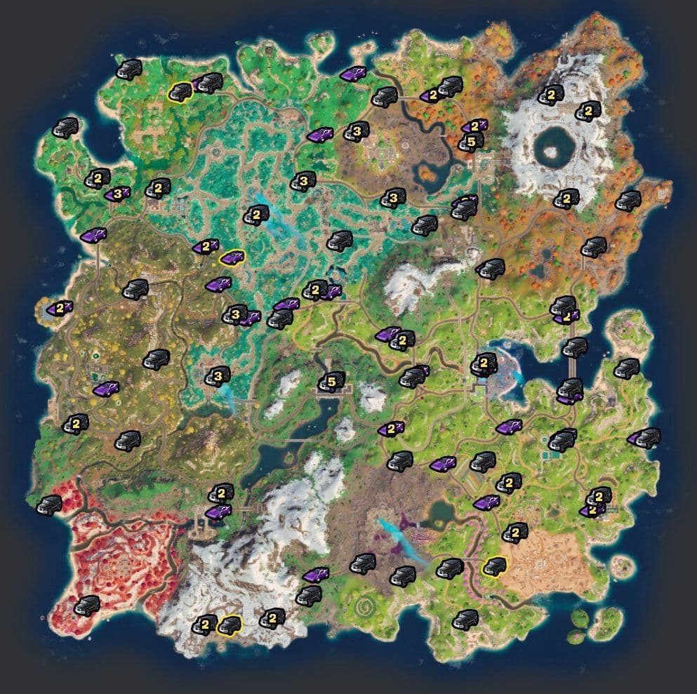 Fortnite: статистика автомобилей на карте 6 сезона 4 главы