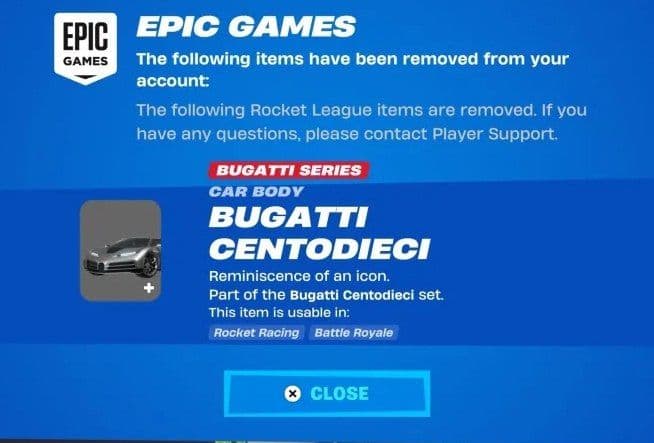 Ошибка в Fortnite: кузов Bugatti Centodieci случайно удалён из игры