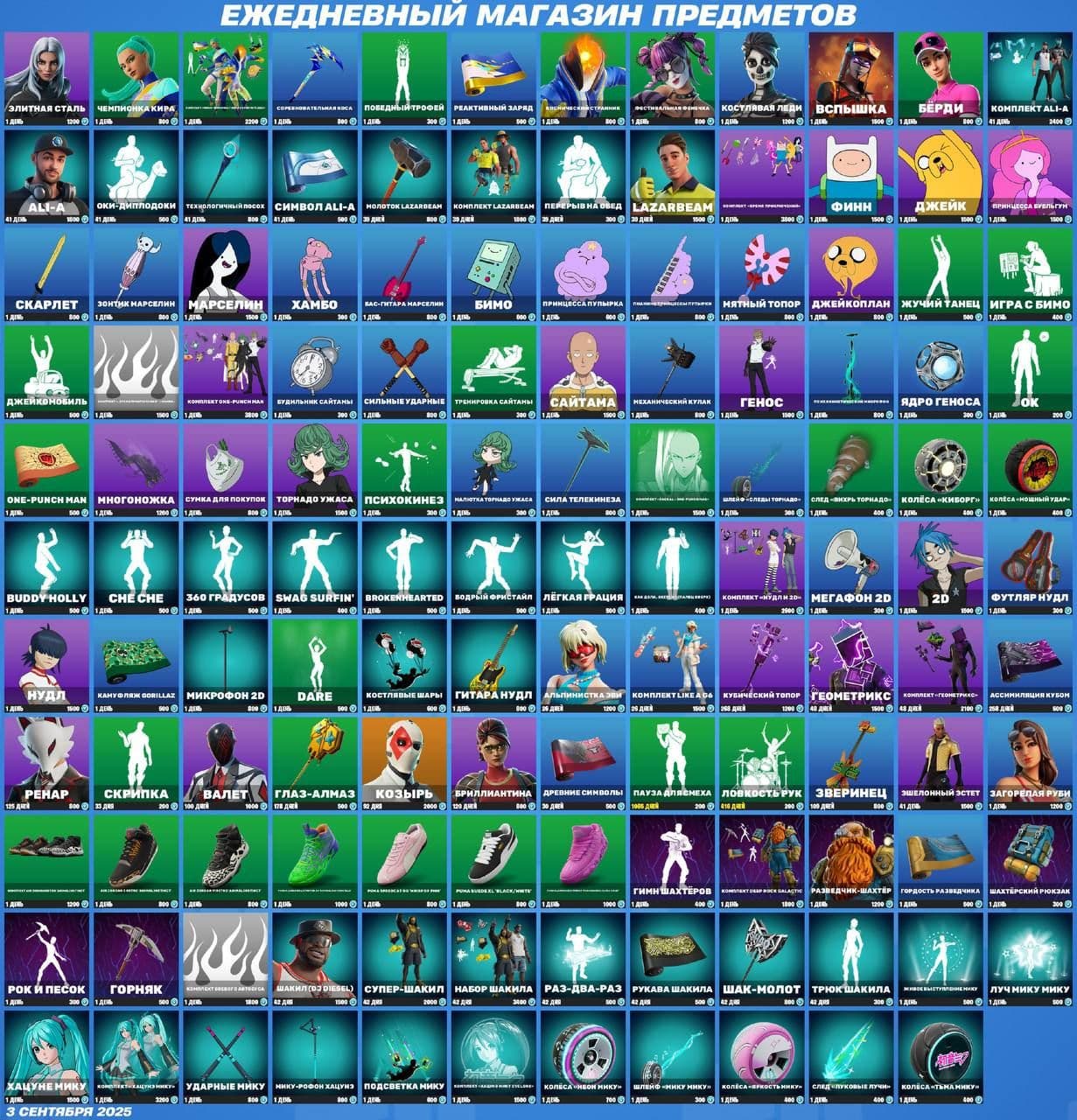 Новые предметы в магазине Fortnite: обновление от 3 сентября 2025 года