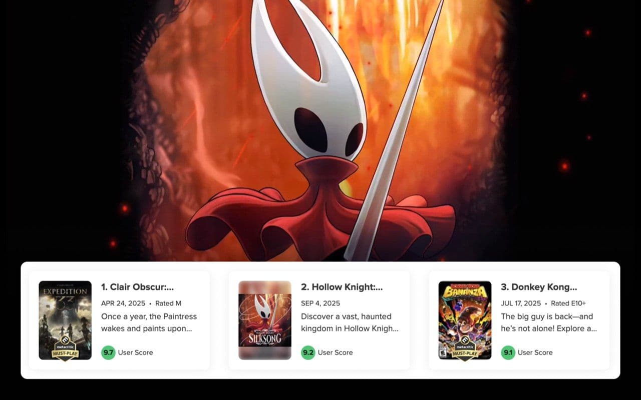 Hollow Knight: Silksong занимает второе место среди самых высокооценённых игр 2025 года на Metacritic
