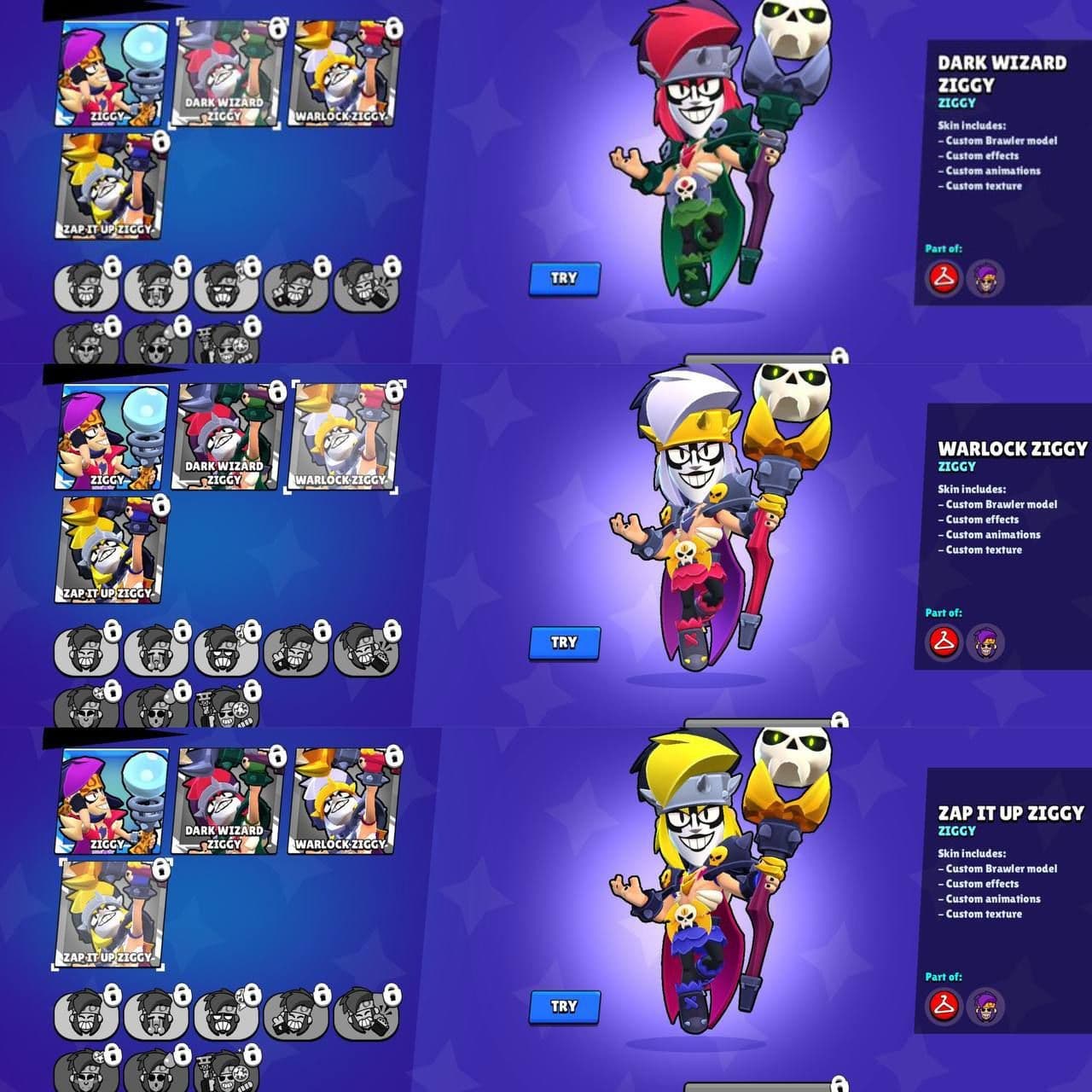 Новые скины и уникальные раскраски для Зигги в Brawl Stars