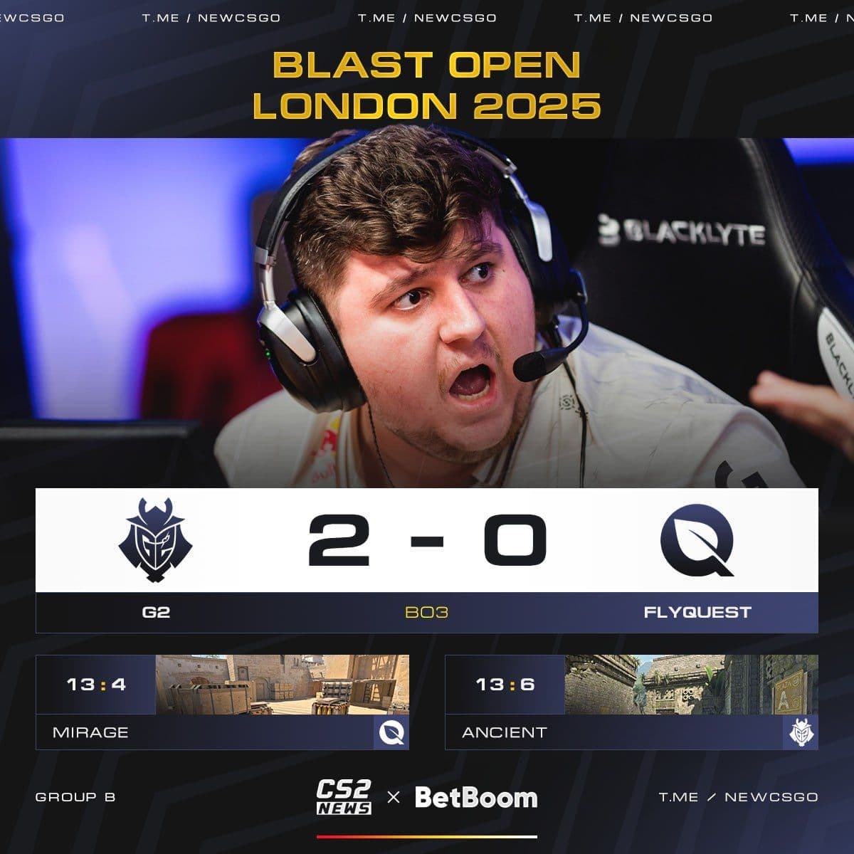 G2 пробиваются в финал нижней сетки и готовятся сразиться с Team Spirit за выход на BLAST Open London 2025
